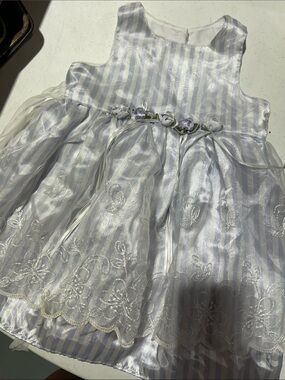 marmellata White and Light Blue Striped Floral Party Dress